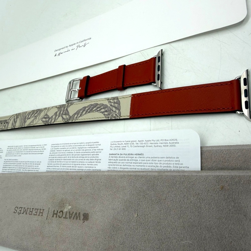 Apple Hermès Tour Watch Band Leather Rope Print Stainless Steel Excellent